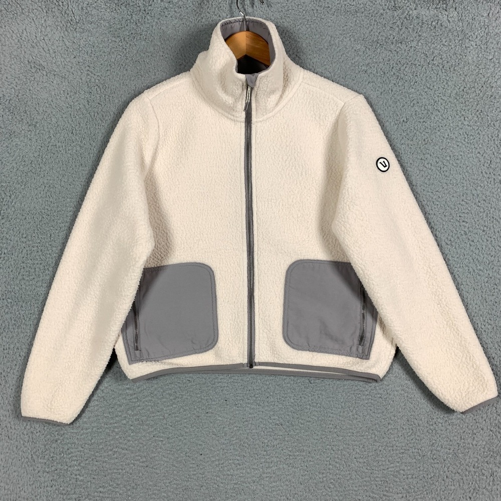 Vuori Cream Sherpa Jacket with Gray Trim